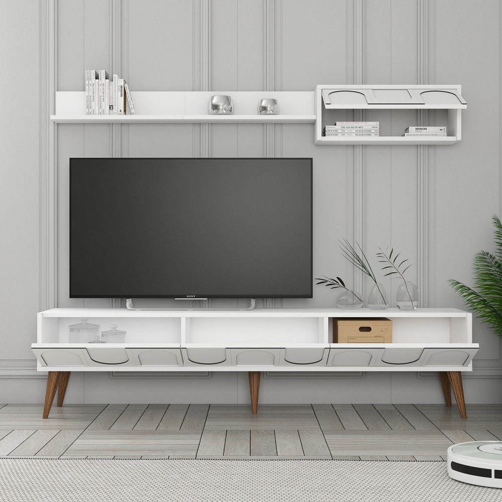 TV stěna / Sestava pod TV Lyon 2 - White, Walnut (obrázek 5)
