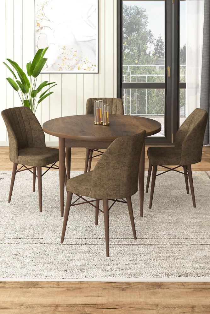 Dining Table & Chairs Set (5 Pieces) Rox - Baroque, Brown