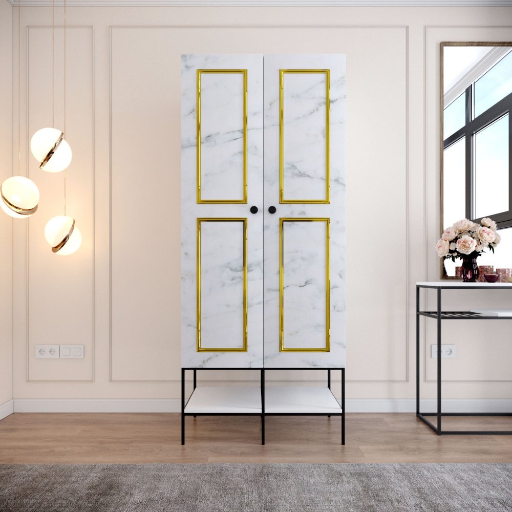 Šatníková skriňa Martin 2 - White, Black, Gold