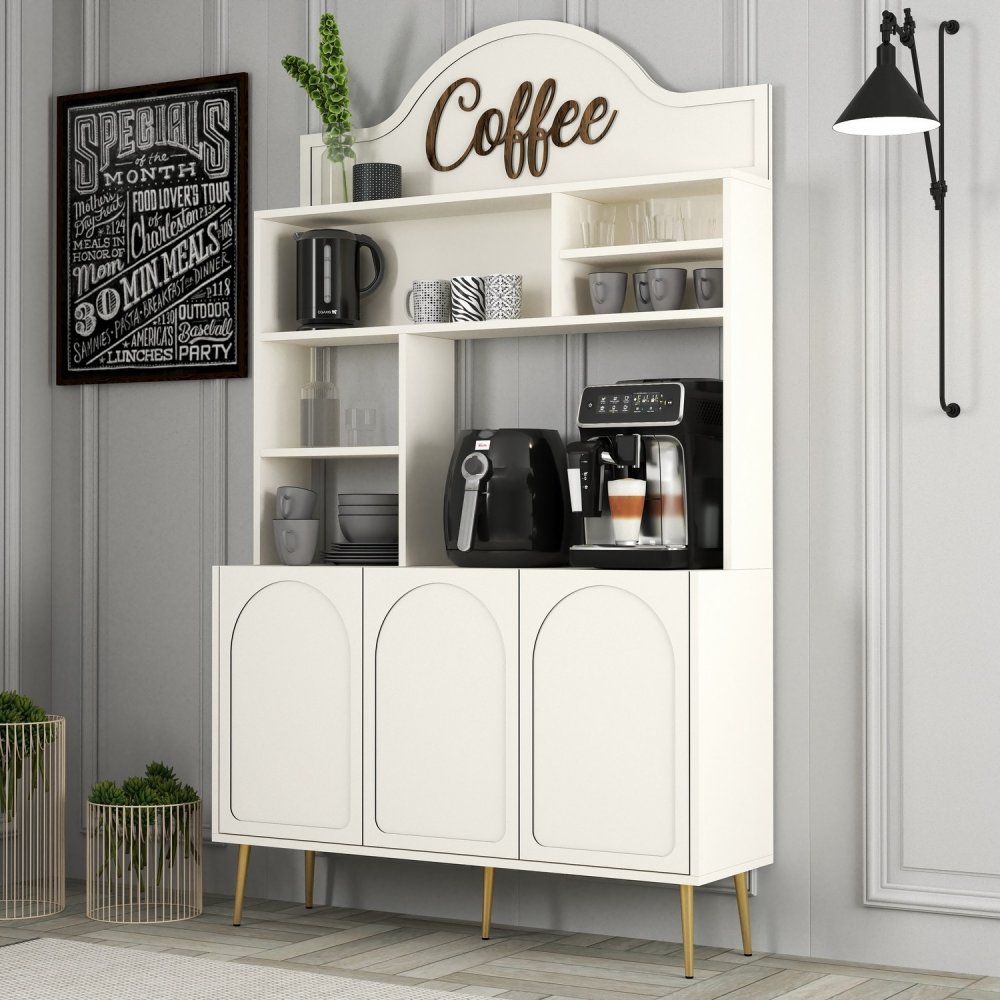 Coffee Bar Cabinet Lyon 120 - Cream, Gold