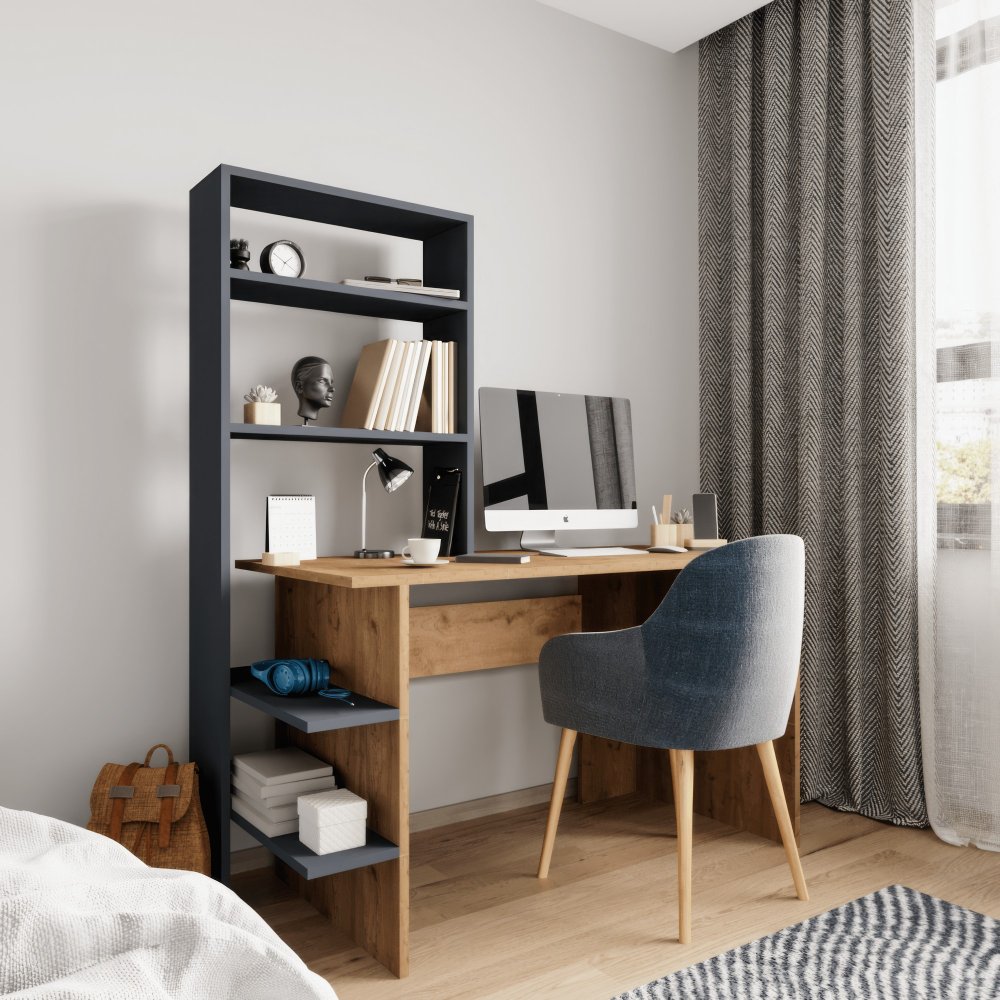 Písací stôl s knižnicou Aden - Oak, Anthracite