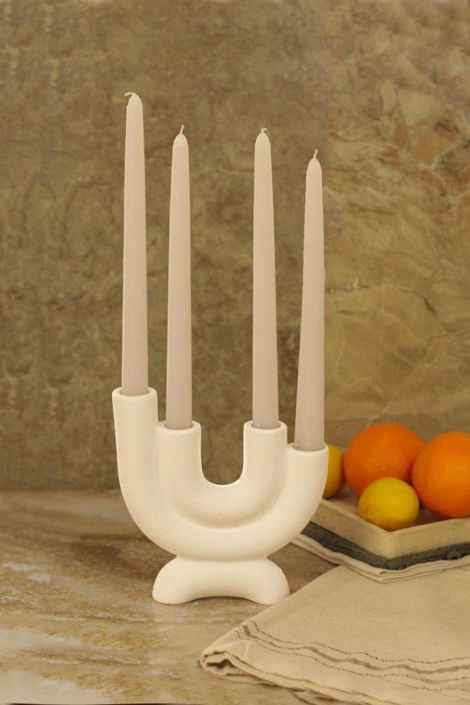 Candlestick Set (5 Pieces) Four Arms - White v2