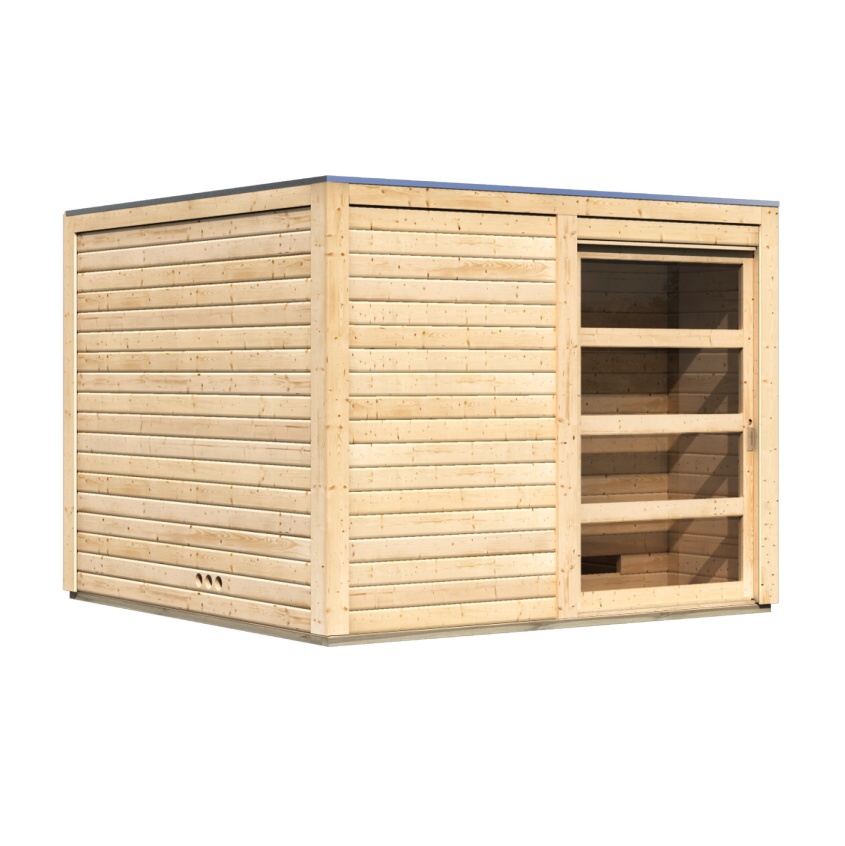 Venkovní finská sauna s předsíní 276 x 276 cm Dekorhome Smrk,Venkovní finská sauna s předsíní 276 x 