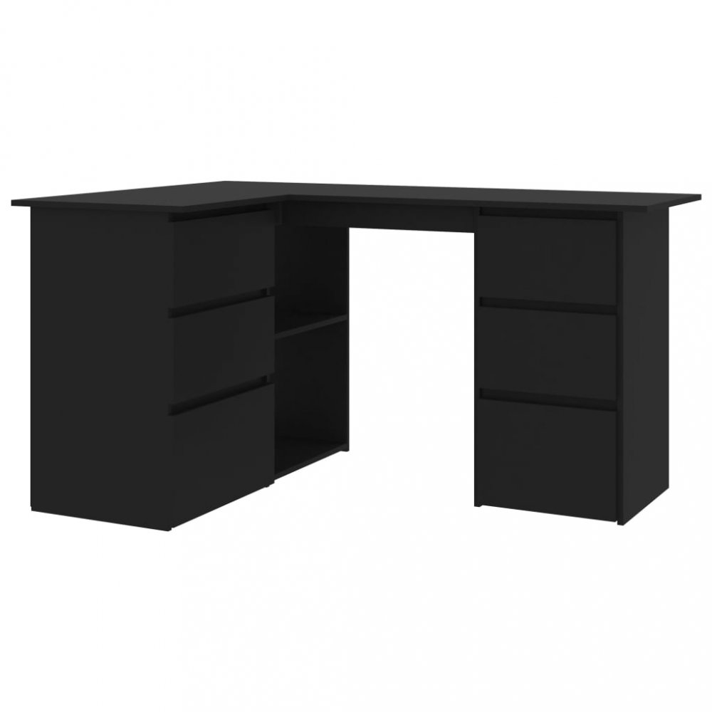 E-shop Rohový písací stôl so zásuvkami 145x100 cm Dekorhome Čierna