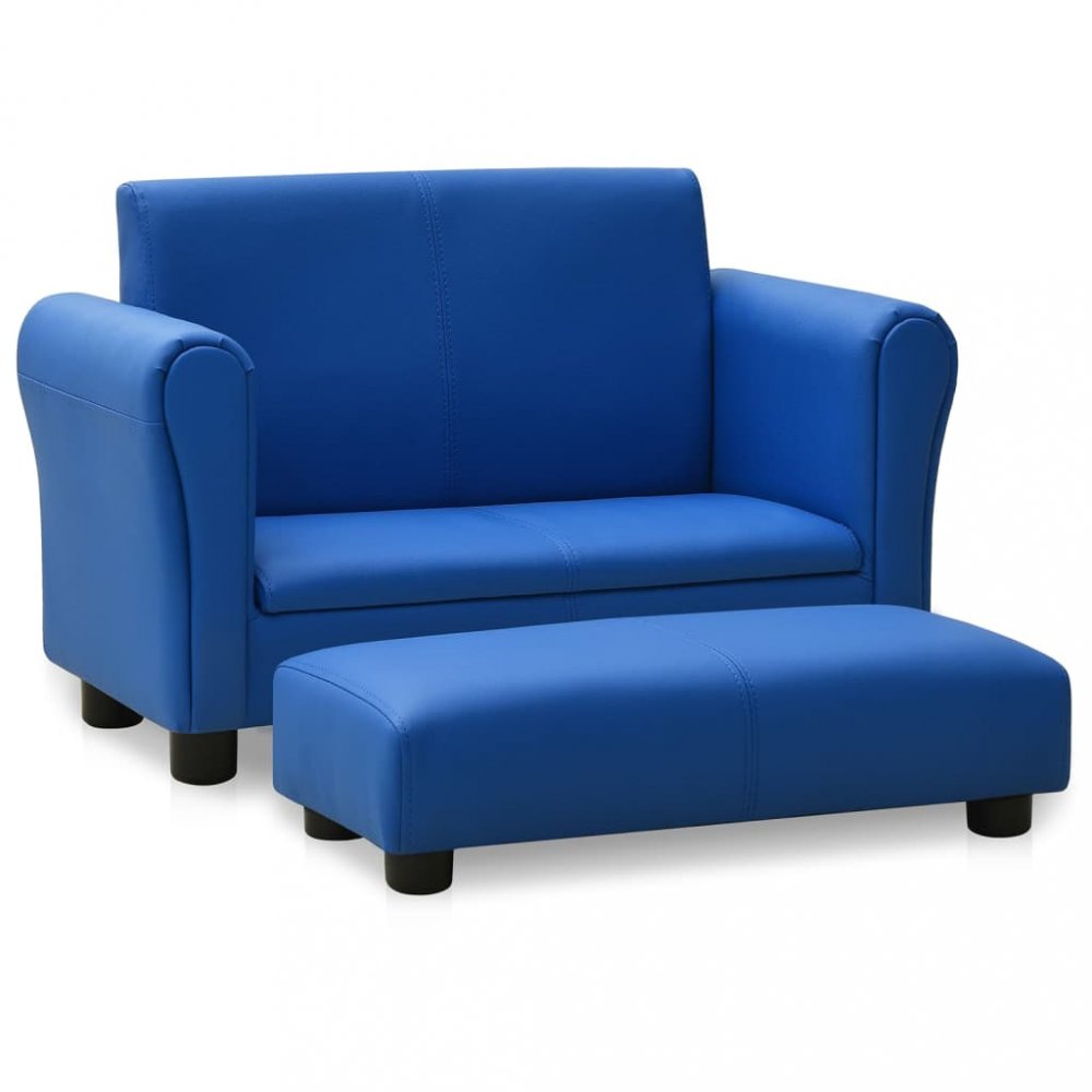E-shop Dětská sedačka s podnožkou umělá kůže  Modrá,Dětská sedačka s podnožkou umělá kůže  Modrá
