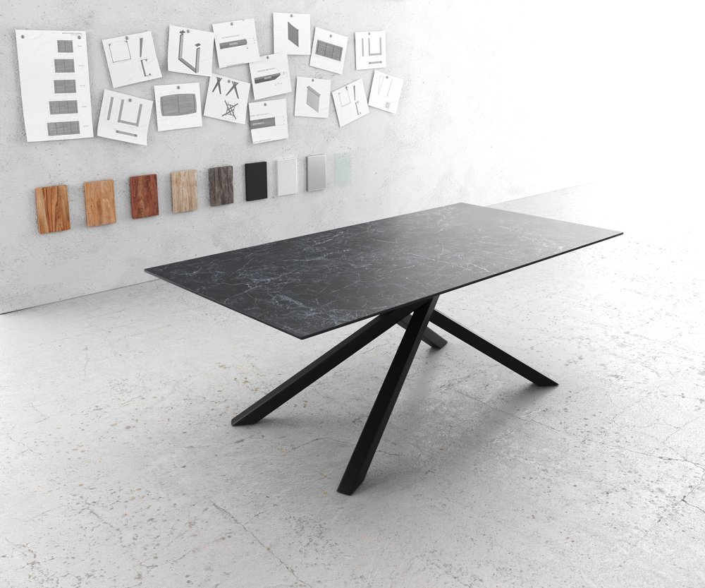 Jedálenský stôl Edge 200x100cm Laminam® keramický sivý krížová podnož