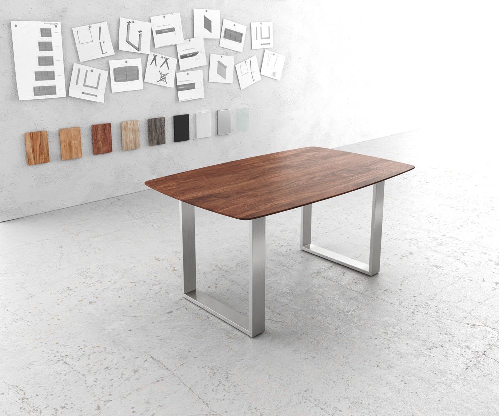Jídelní stůl Edge zaoblená 160x90 akácie hnědá nerezová ocel