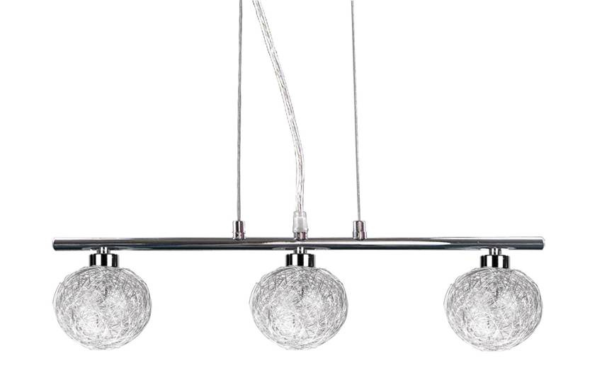 Závesná lampa s chrómovým tienidlom zo skla s opleteným tienidlom 3x40W, guľa