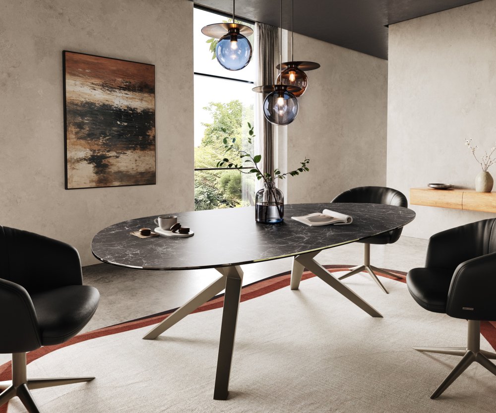 Jedálenský stôl Edge Oval 220x120 keramický Laminam® Nero Greco