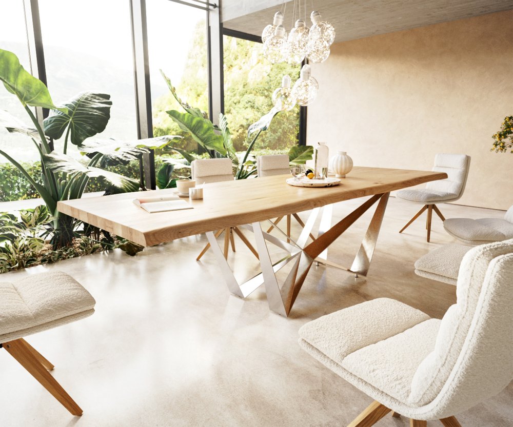 Jídelní stůl Edge 300x100 dub přírodní Spider plochá ocel