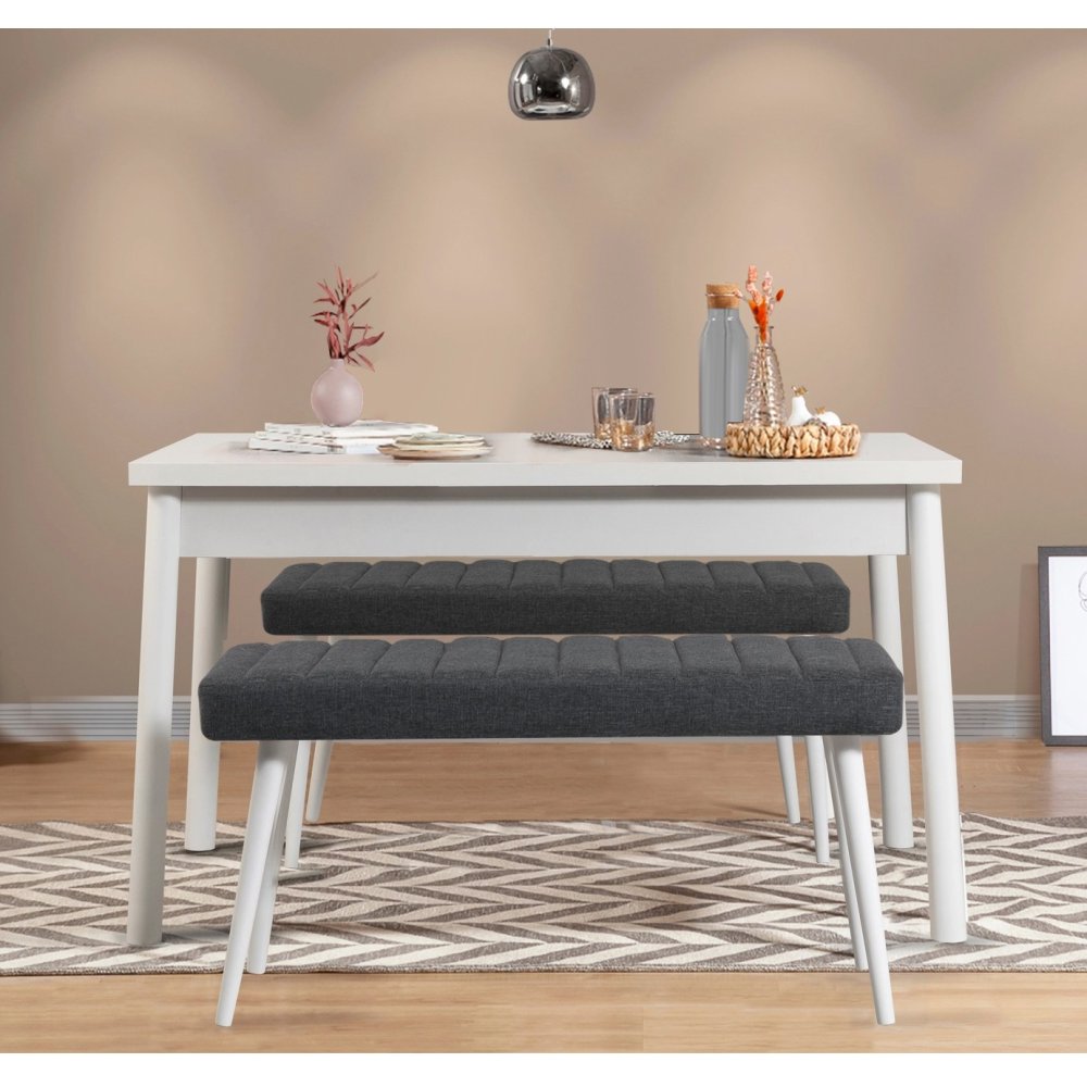 Jedálenský set so stolom a lavicou (3 kusy) Costa 1053 - White, Anthracite