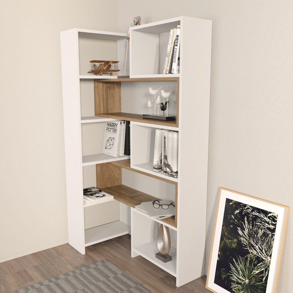 Knihovna Poyraz - White, Walnut (obrázek 4)