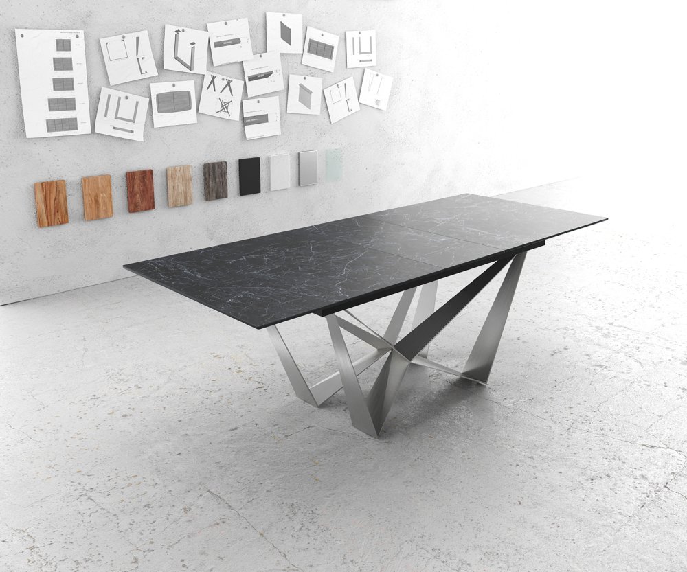 Jedálenský stôl Edge 180-220x90 cm keramika Laminam®Nero Greco