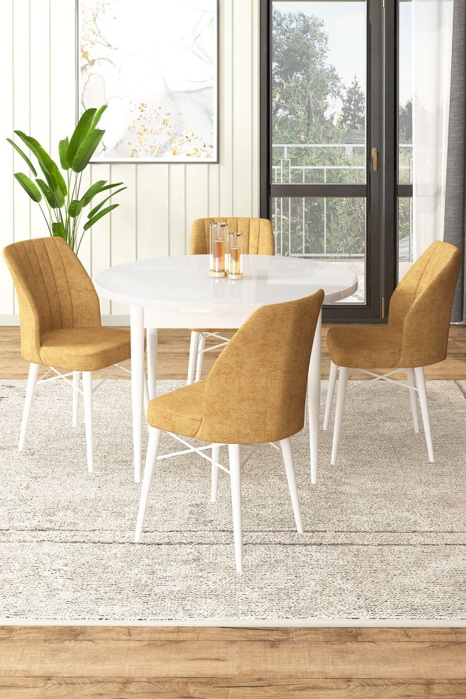 Dining Table & Chairs Set (5 Pieces) Rox - White, Cappuccino