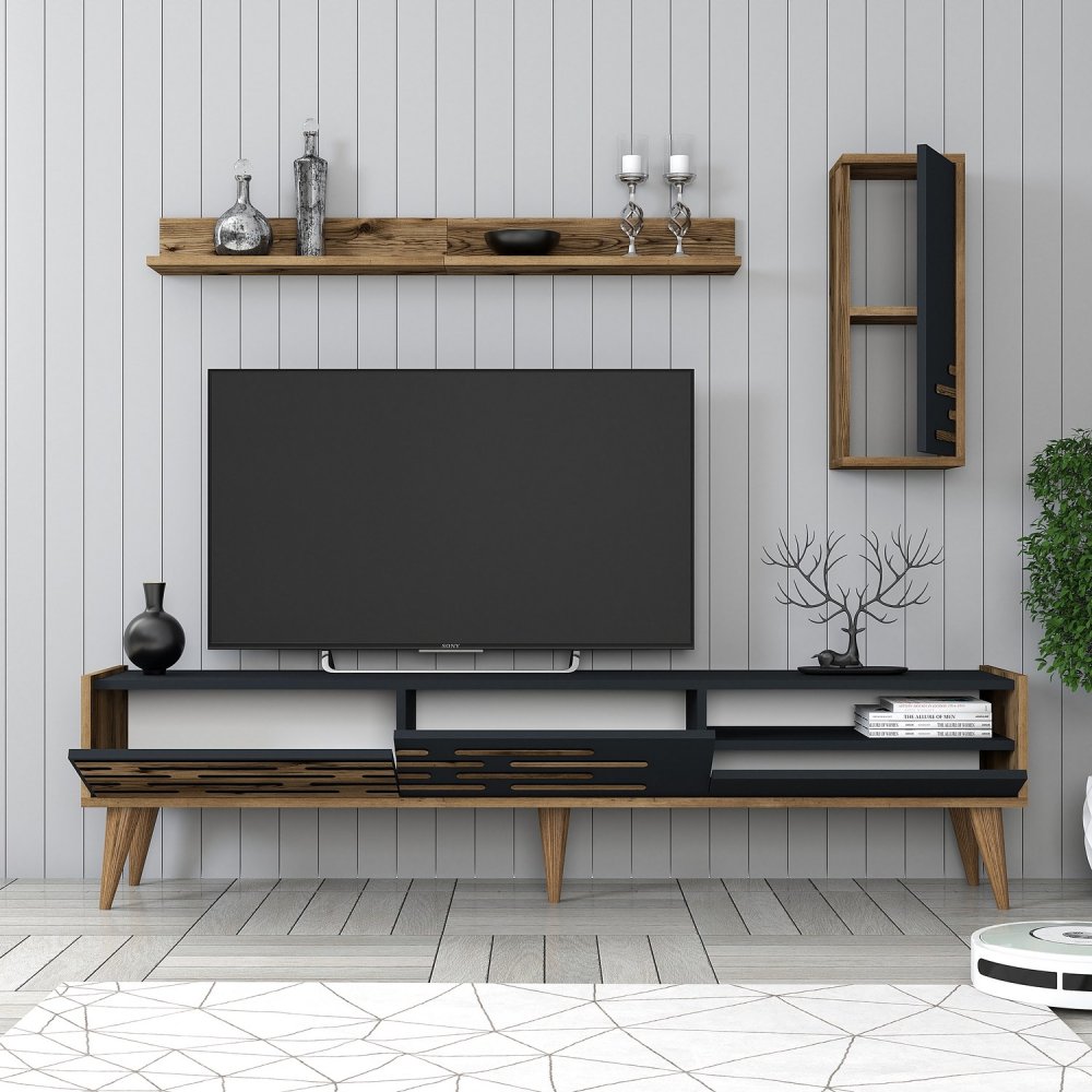 TV stěna / Sestava pod TV Valensiya - Walnut, Anthracite (obrázek 5)
