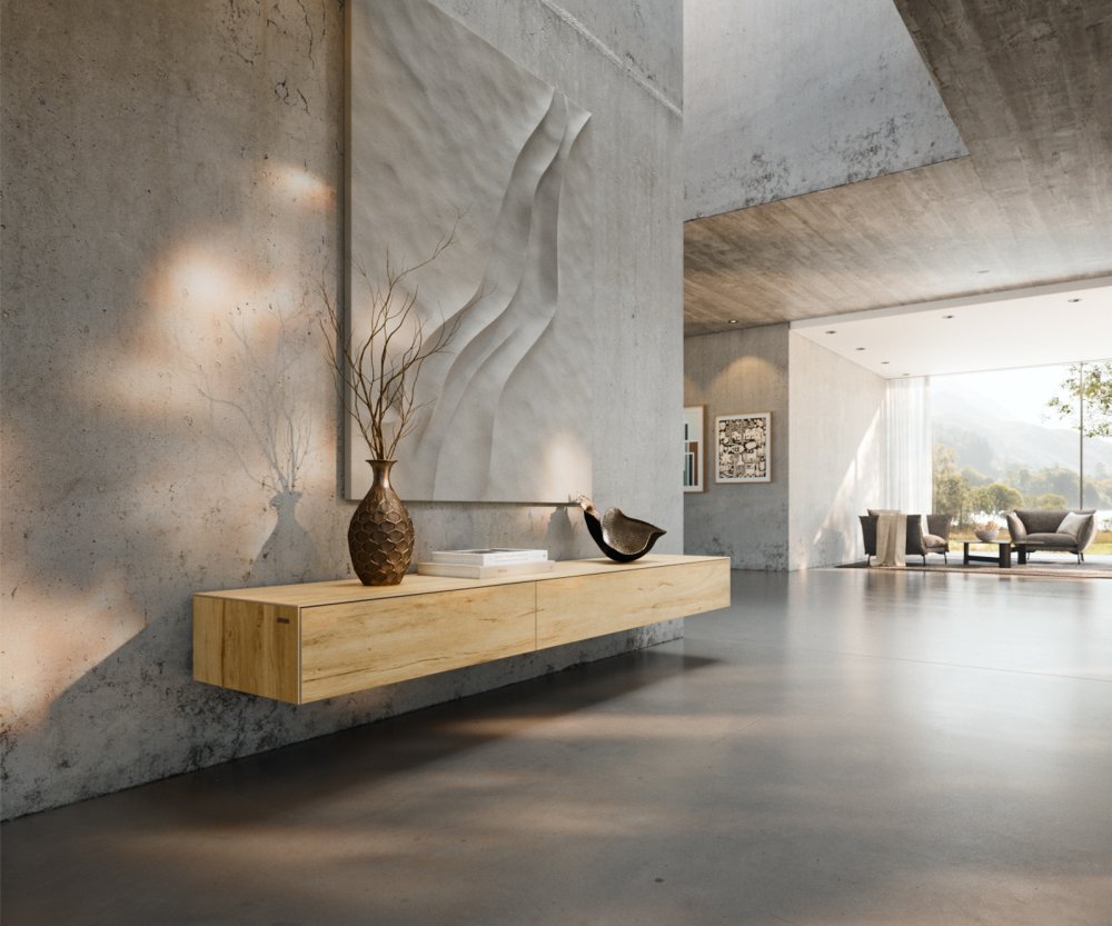 TV stolík Cuor 200 cm keramika Laminam® sabbia v dubovej farbe 1