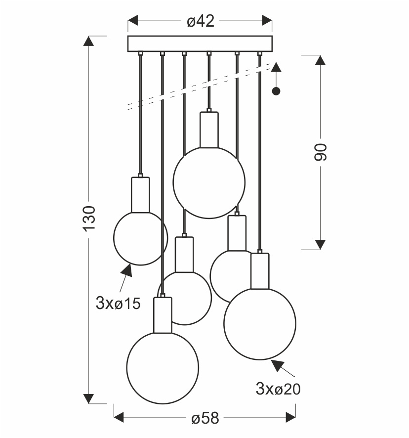 Lampa wisząca Testa beżowa białe klosze kule 6x10W G9 regulowana