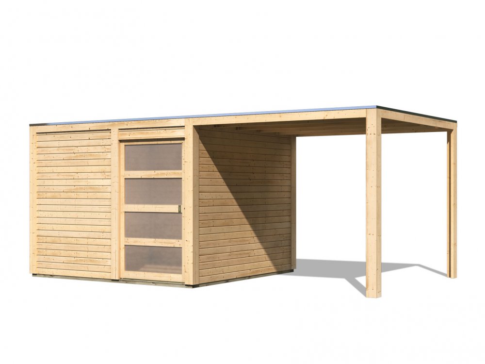 E-shop Drevený záhradný domček QUBIC 2 s prístavkom 270 Lanitplast Prírodné drevo