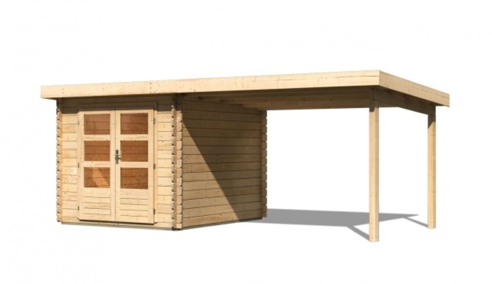 Drevený záhradný domček BASTRUP 4 s prístavkom Lanitplast Prírodné drevo