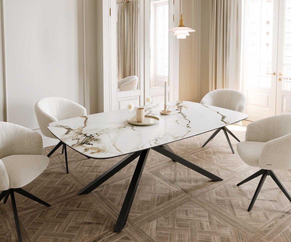 Jedálenský stôl Edge oválny 200x100 keramický Calacatta Luxe bielo