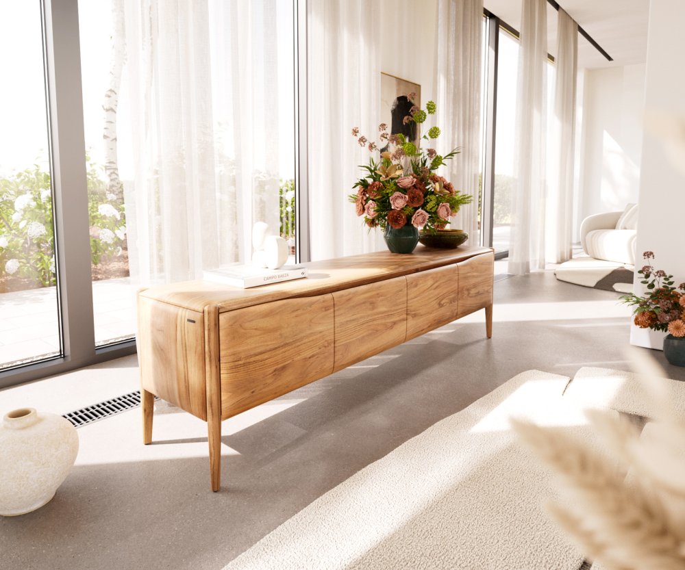 TV stolek Simcha 200 cm přírodní akácie 4 dvířka