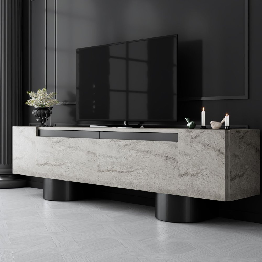 TV stolík Bohem - Travertine, Black