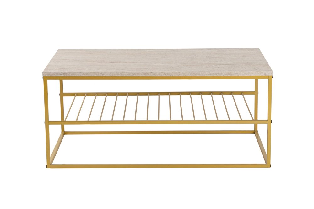Konferenčný stolík Asude - Gold, Travertine