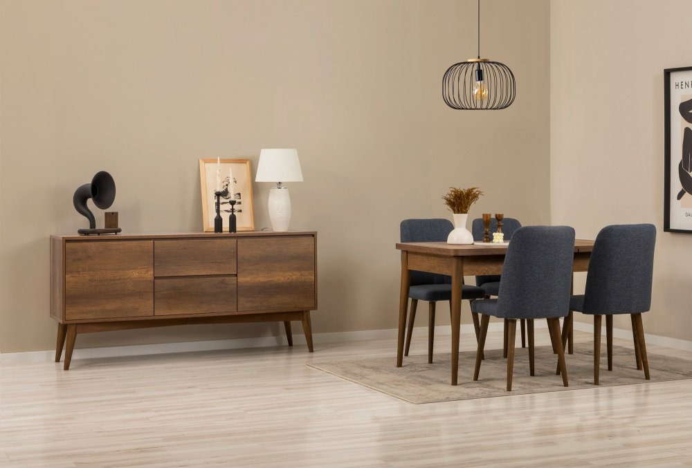 Set s rozkladacím stolom, stoličkami a konzolou (6 kusov) Vina 01 1048 - Walnut, Dark Blue