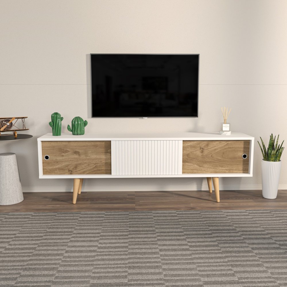 TV stolek Ecrin - White, Walnut (obrázek 6)