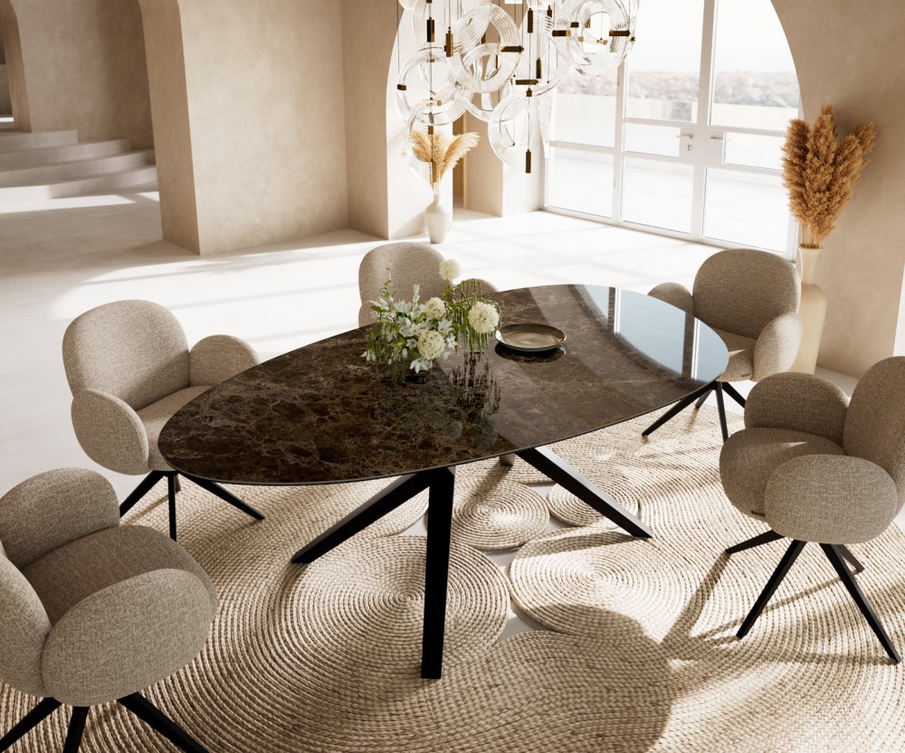 Jedálenský stôl Edge oválny 220x120 keramika Laminam® Emperador Extra