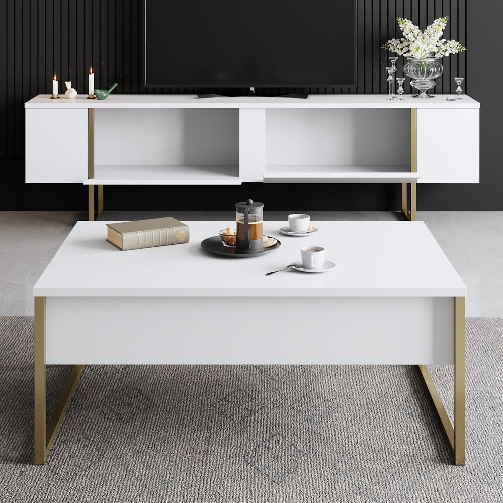 TV stolek Luxe - White, Gold (obrázek 4)