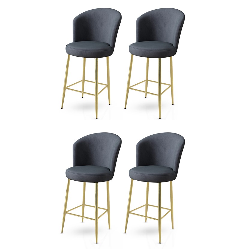 Bar Stool Set (4 Pieces) Fora - Anthracite, Gold