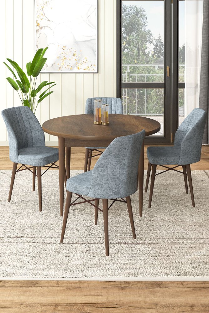 Dining Table & Chairs Set (5 Pieces) Rox - Baroque, Grey