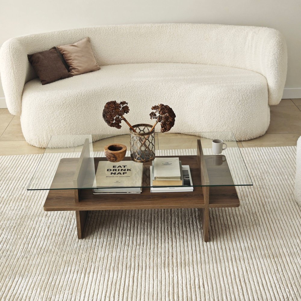 Konferenční stolek Saga Rectangle - Walnut, Transparent (obrázek 7)