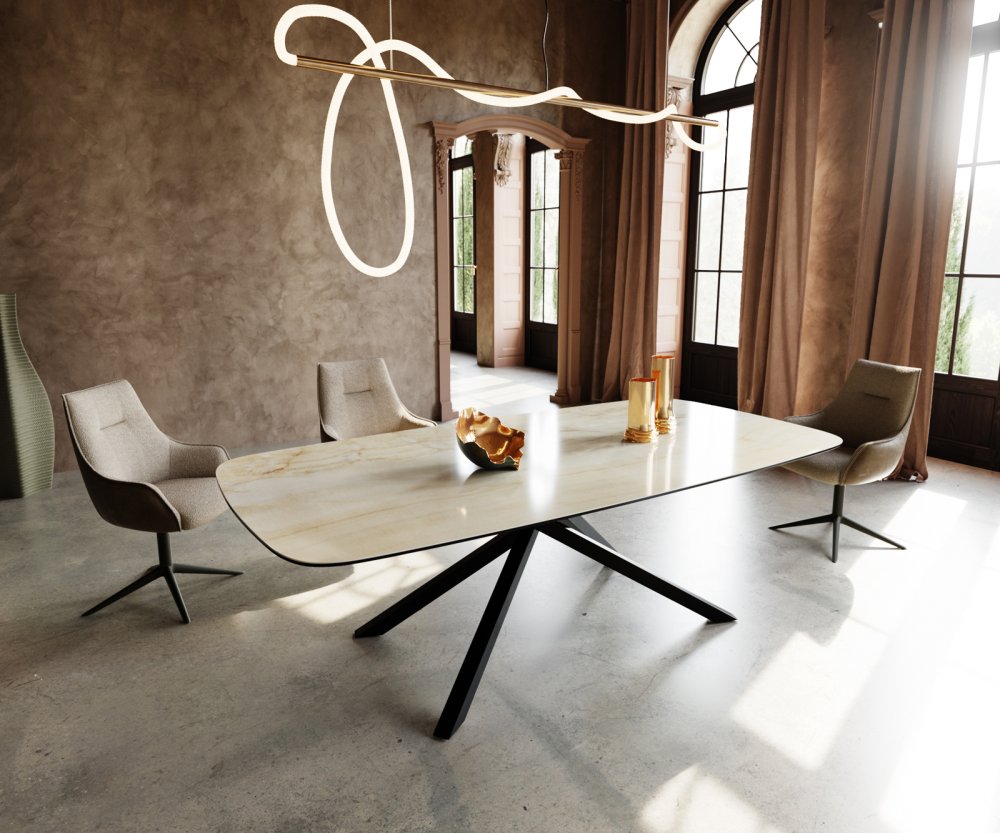 Jedálenský stôl Edge zaoblený 240x120 cm keramika Iris FMG Onice Oro