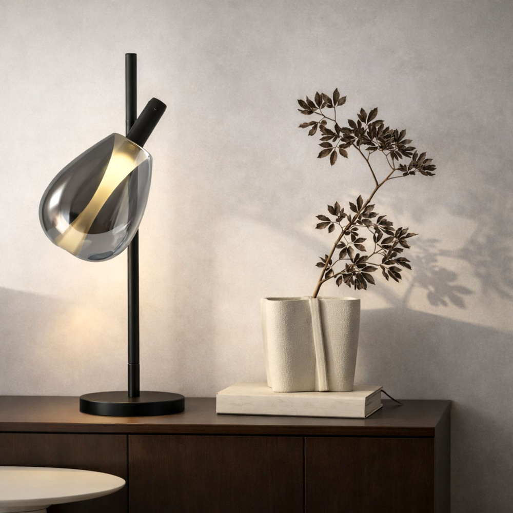 Levně Lampka nocna Denso czarna szklana z kloszem dymionym minimalistyczna