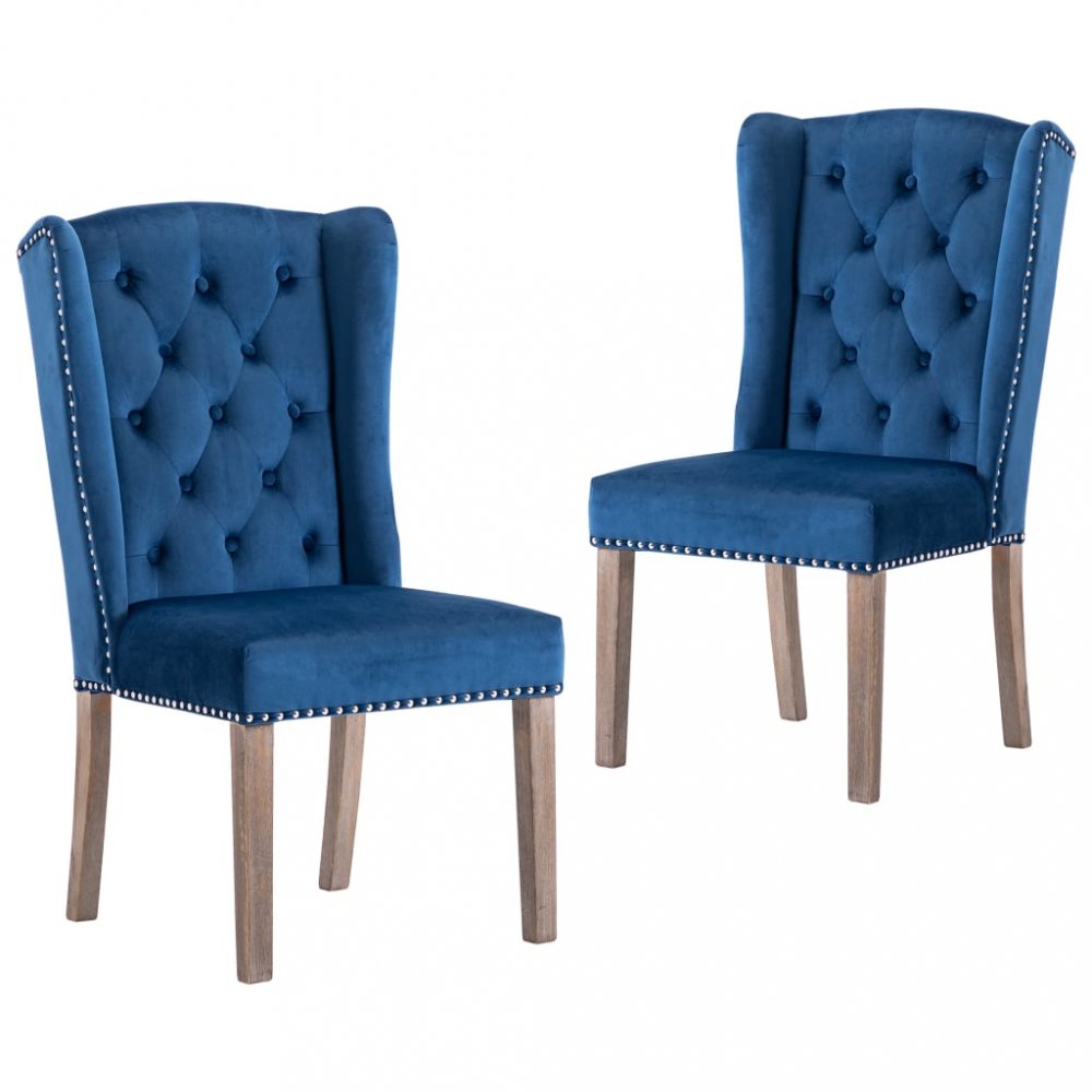 E-shop Jídelní židle 2 ks samet / kaučukovník  Modrá,Jídelní židle 2 ks samet / kaučukovník  Modrá