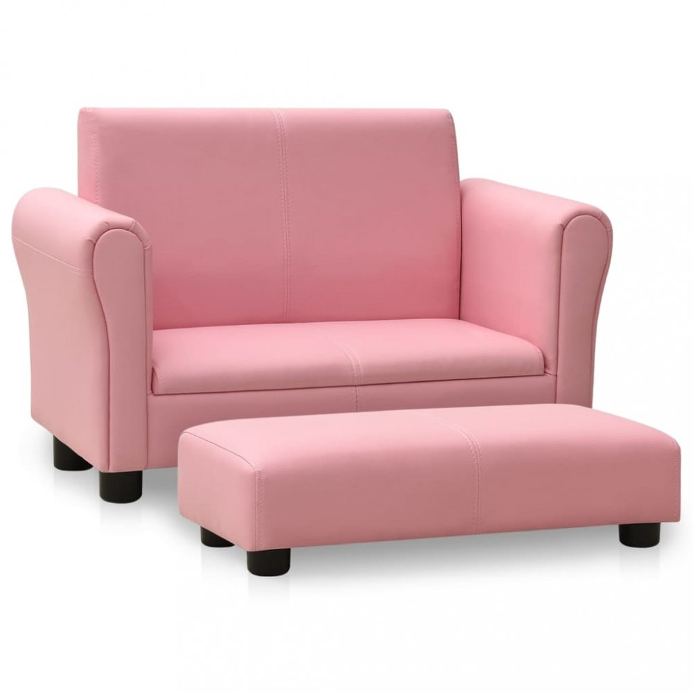 E-shop Detská sedačka s podnožkou umelá koža Dekorhome Svetlo ružová