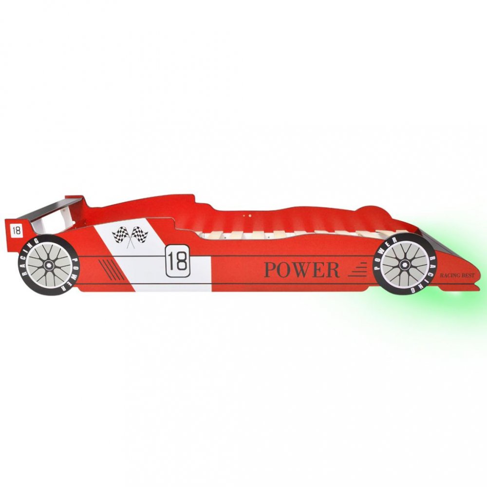 Detská posteľ závodné auto s LED svetlom Dekorhome Červená