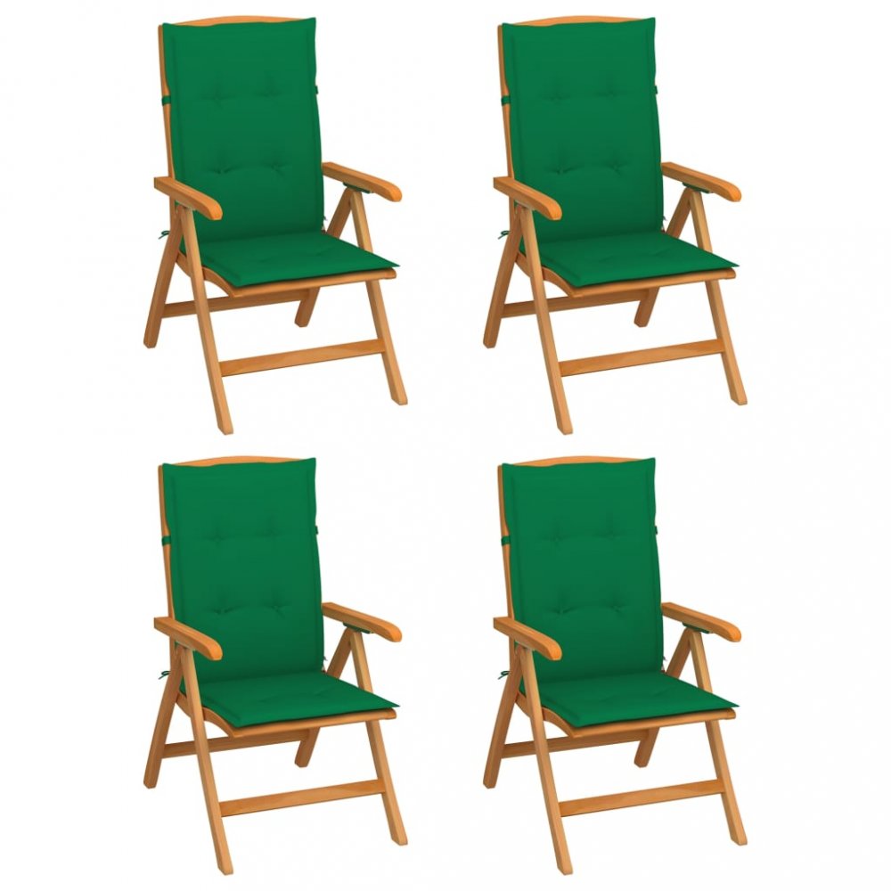 Záhradná stolička 4 ks teak / látka Dekorhome Tmavo zelená