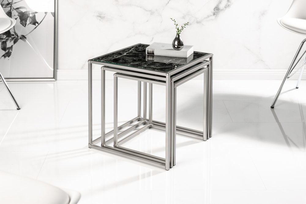 Odkládací stolek 3 ks GAIA sklo Dekorhome Antracit Obrázek