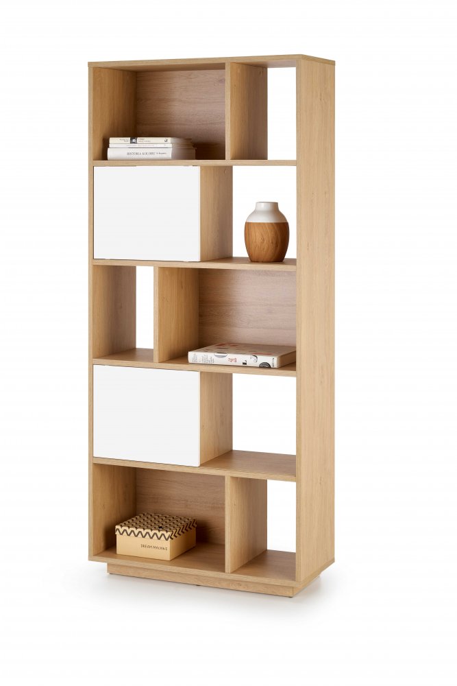 Regál s posuvnými dvířky DTD Halmar Dub zlatý / bílá