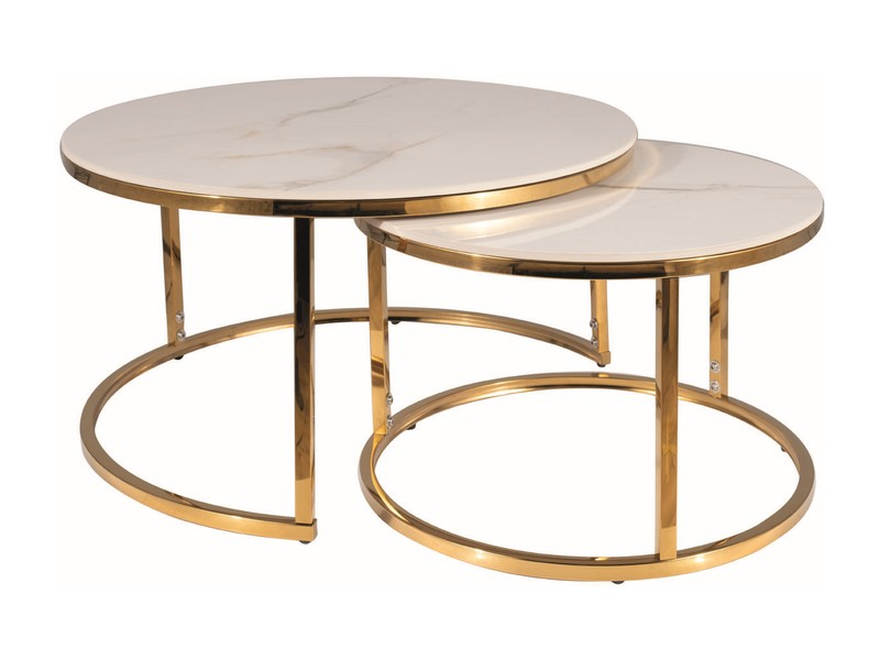 Levně Konferenční stolek 2 ks PORTAFINO Signal Bílá / zlatá