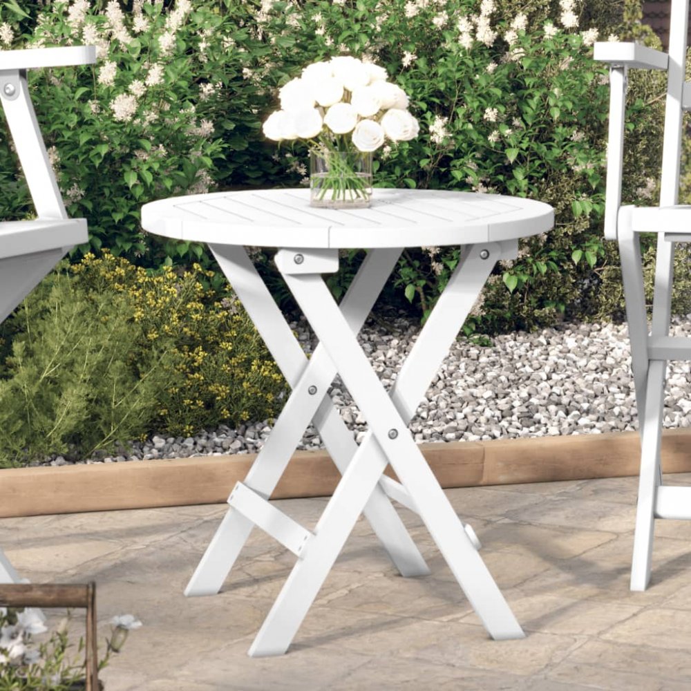 Skládací zahradní stolek bílý Ø 46 cm masivní akáciové dřevo