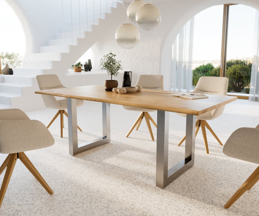 Jedálenský stôl Edge 200x100 cm prírodný dub nerezová oceľ široký živý