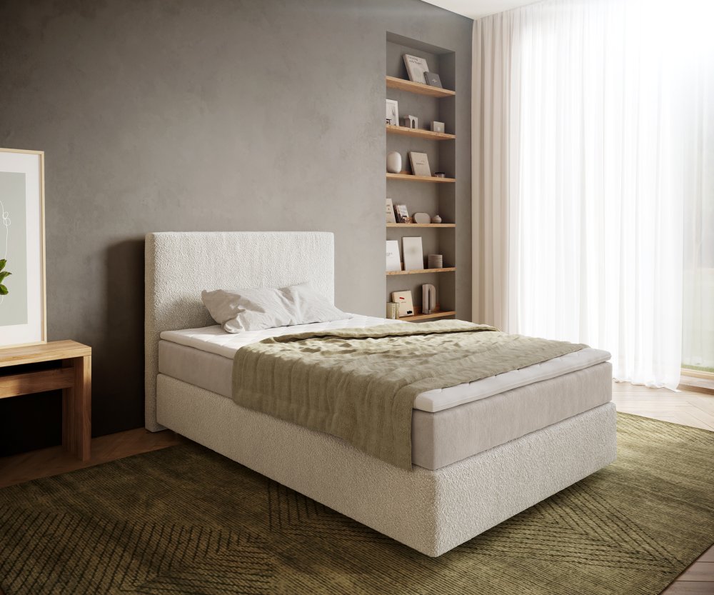 Boxspringová posteľ Dream-Well 120x200 cm bouclé krémovo biela