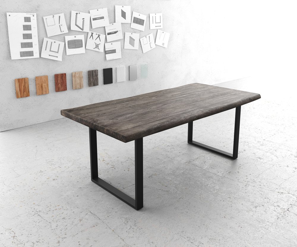 Jedálenský stôl Edge 200x100 XL akáciová podnož platinová čierna