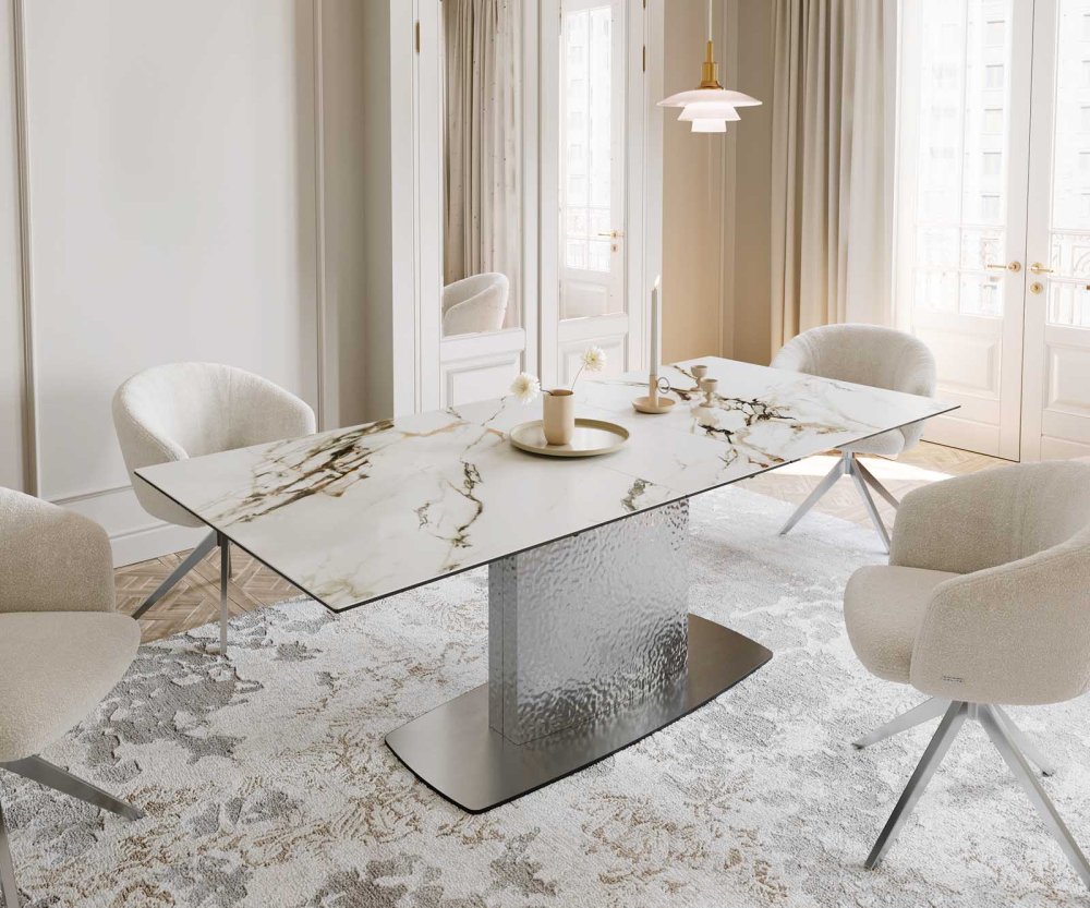 Jedálenský stôl Edge 180-220x100 keramický Calacatta Luxe bielo-zlato