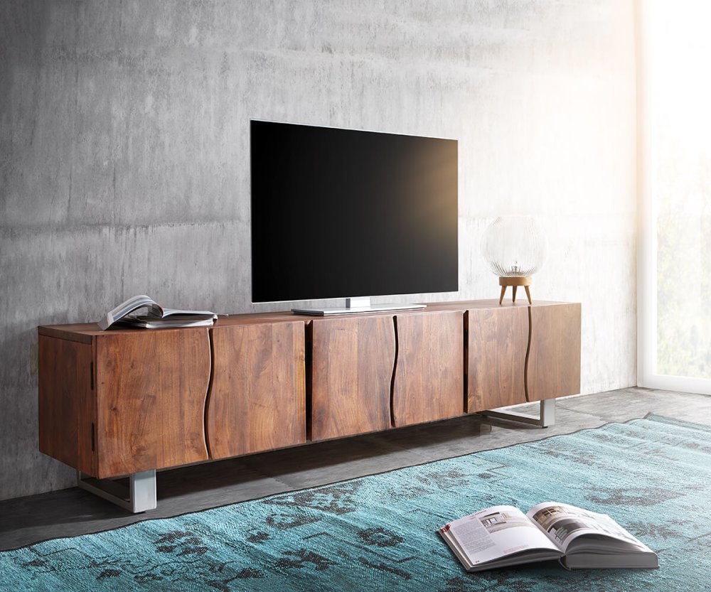 TV stolík Live Edge 220 cm Akácia hnedá masívne drevo 6 dvierok