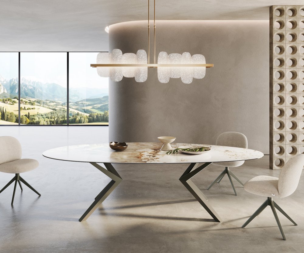 Jedálenský stôl Edge Oval 280x130 keramický Minas Melange biela